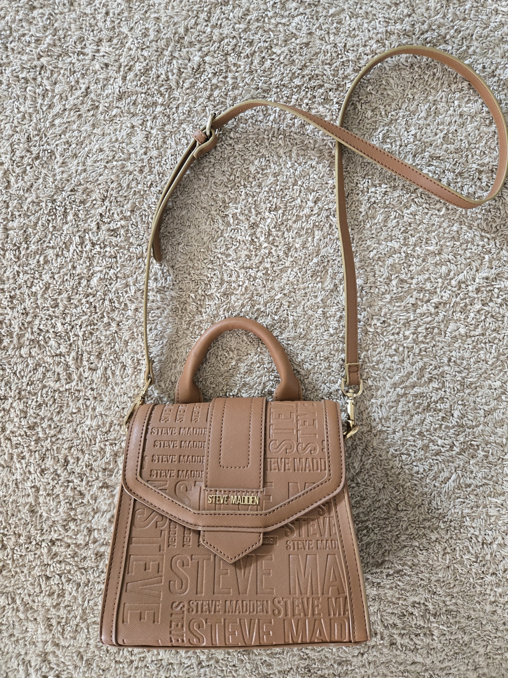 Steve Madden Tan Embossed Logo Top-Handle Crossbody Bag